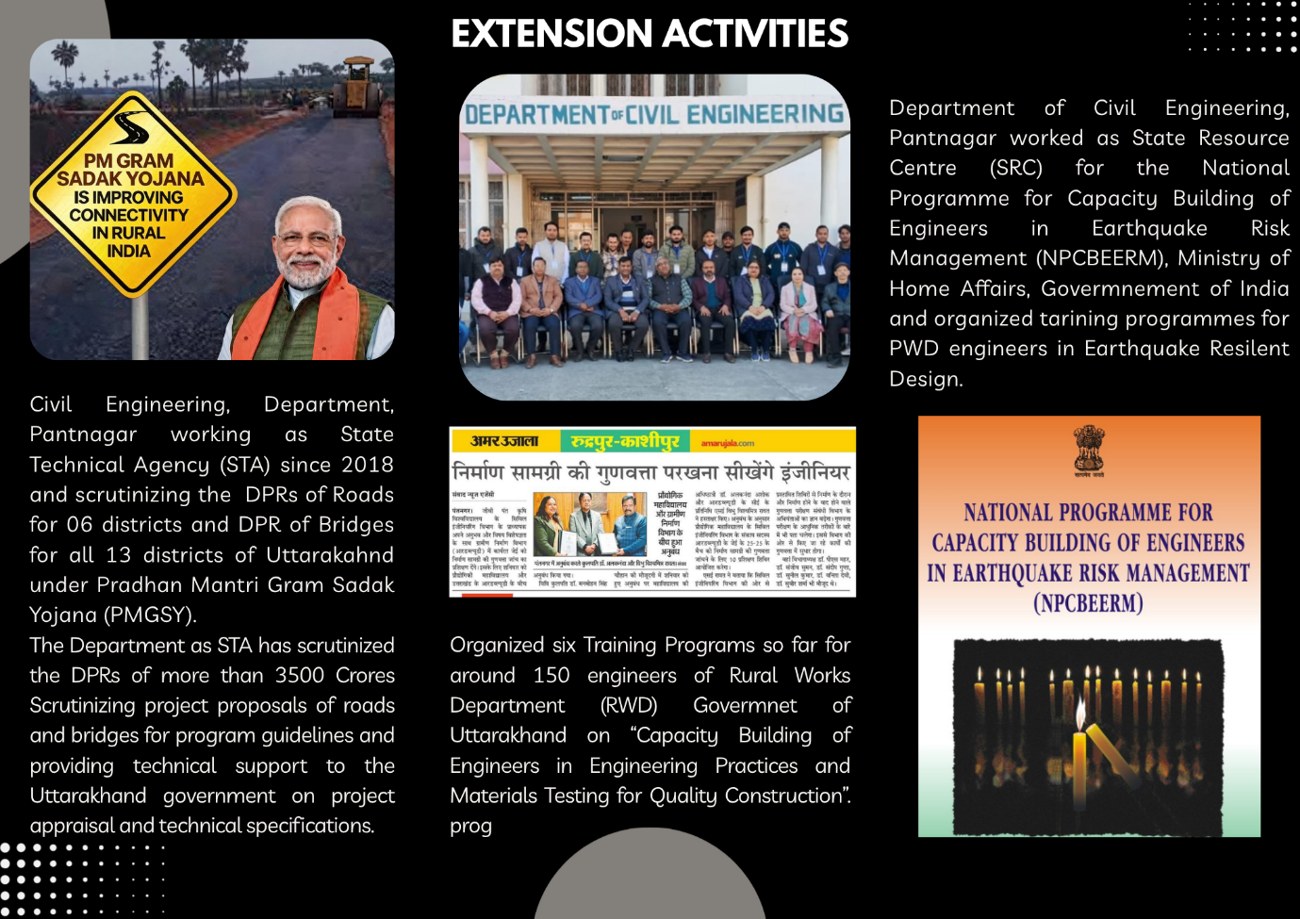 Extension activities of the Department of Civil Engineering — STA, SRC (NPCBEERM) and RWD training programmes