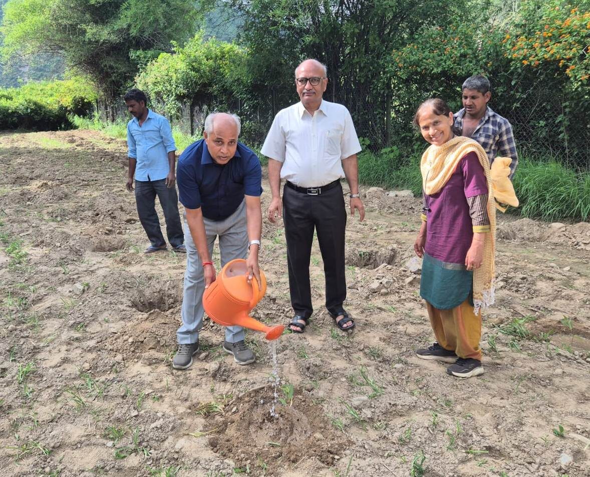 University officials planting saplings at the Majhera Agricultural Research Centre under the Harit Yagya campaign